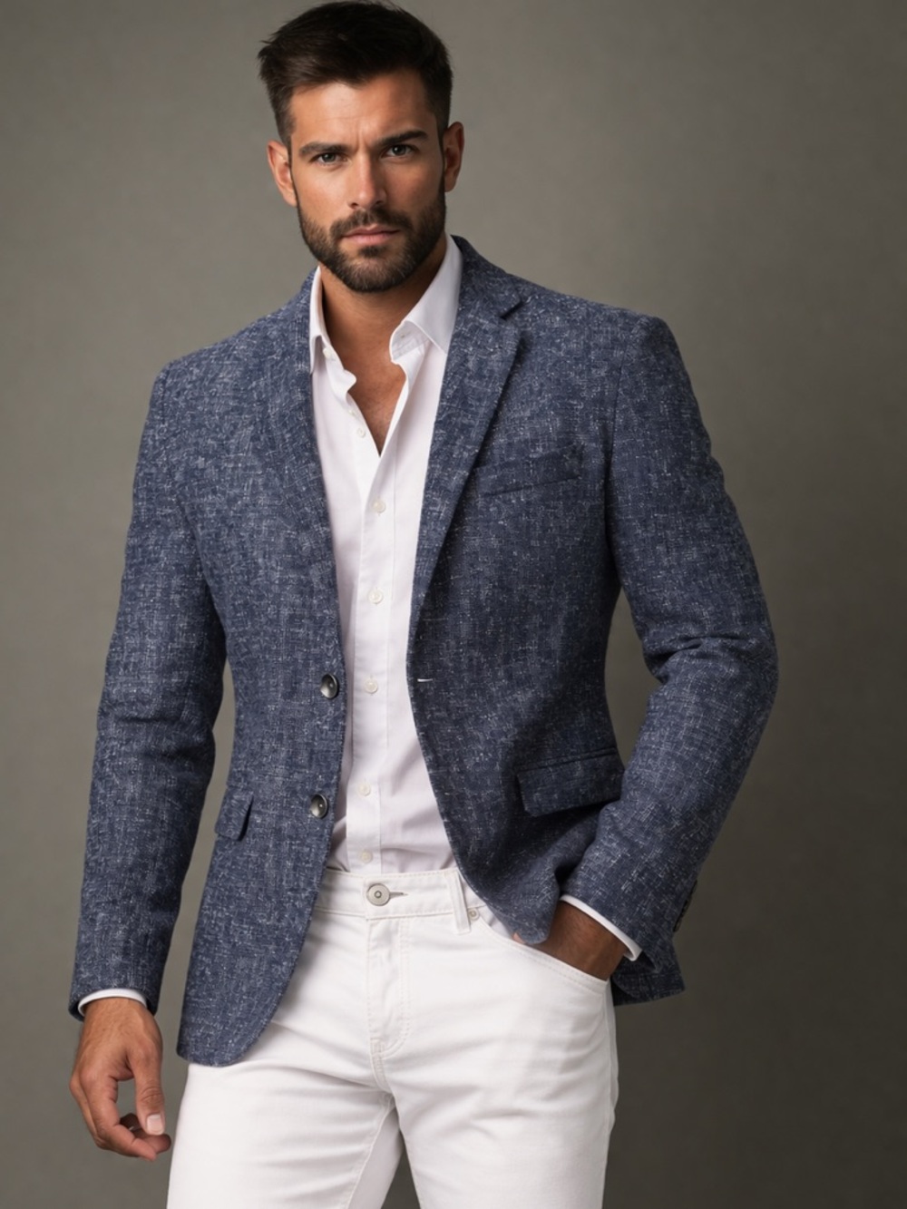 Men's NWT heathered Blue Textured 
Blazer European, casual slouch jacket
SZ LG